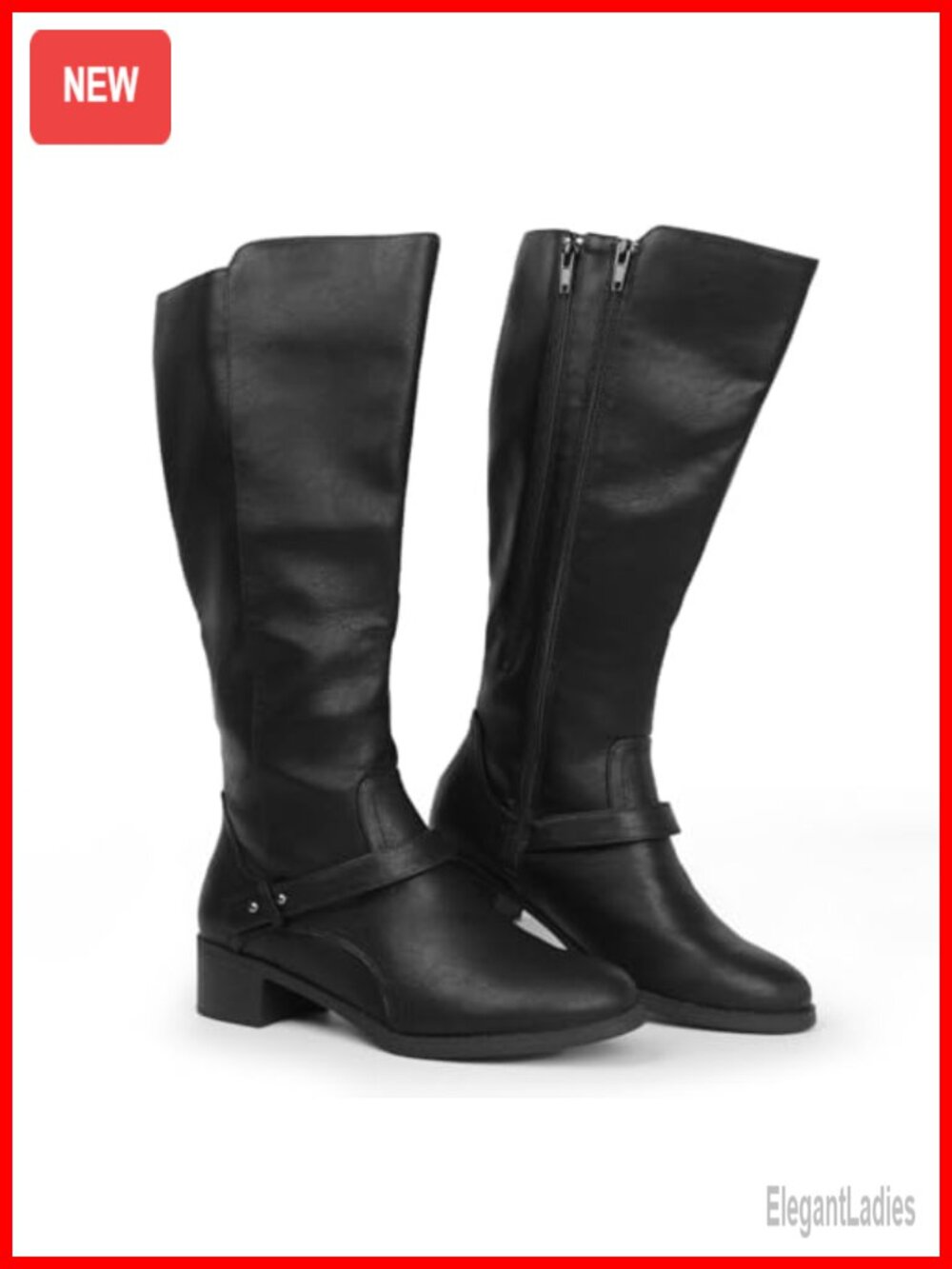 Wide Calf Knee High Riding Boots Double Zipper Block Heel